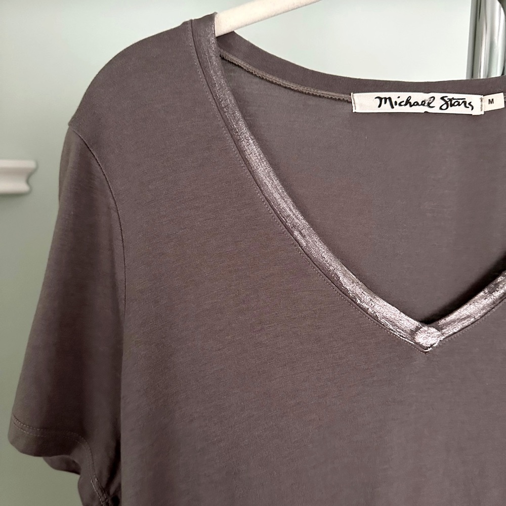 Michael Stars Women’s Clothing V-Neck T-Shirt Minidress, Gray